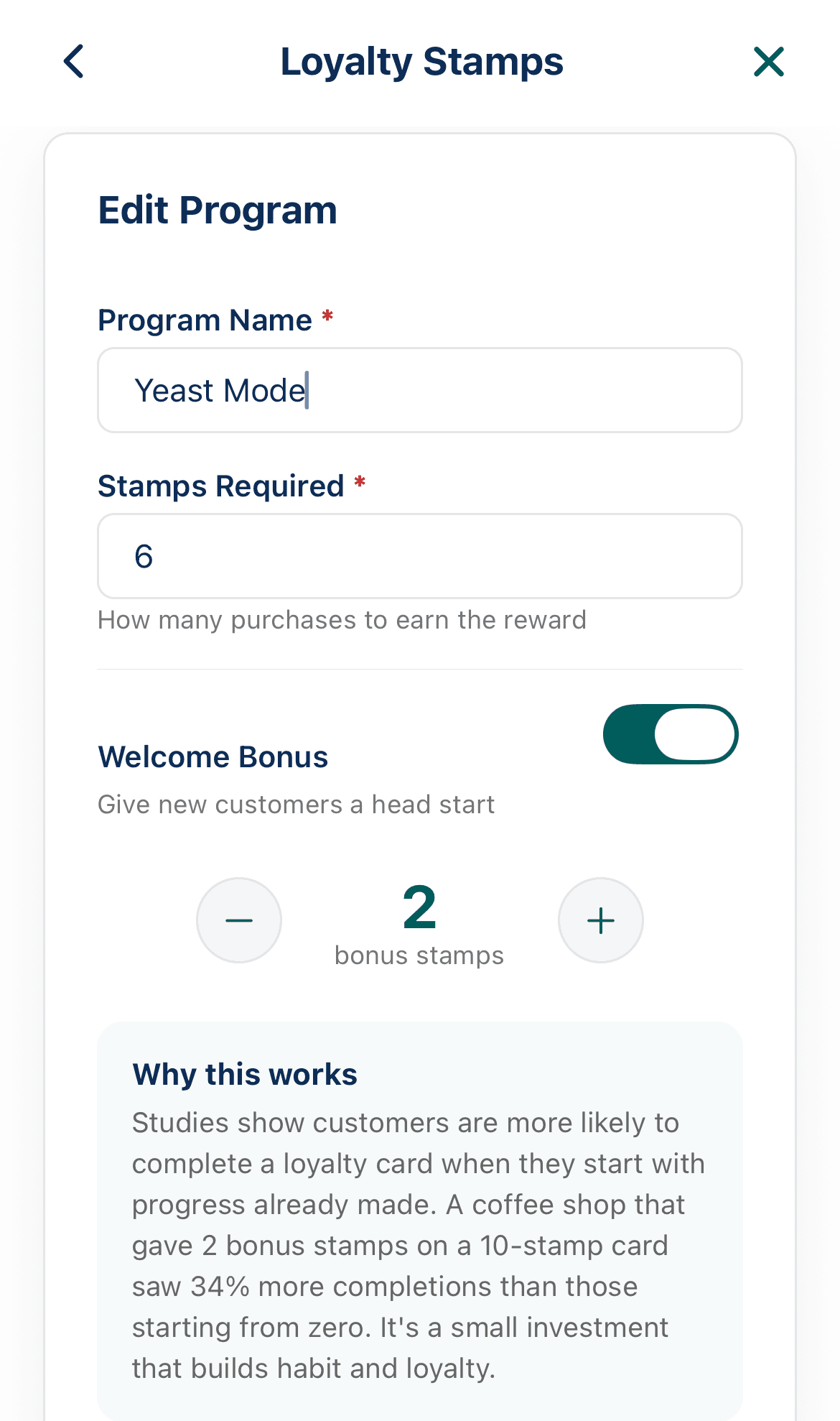 Loyalty program editor for stamp card configuration