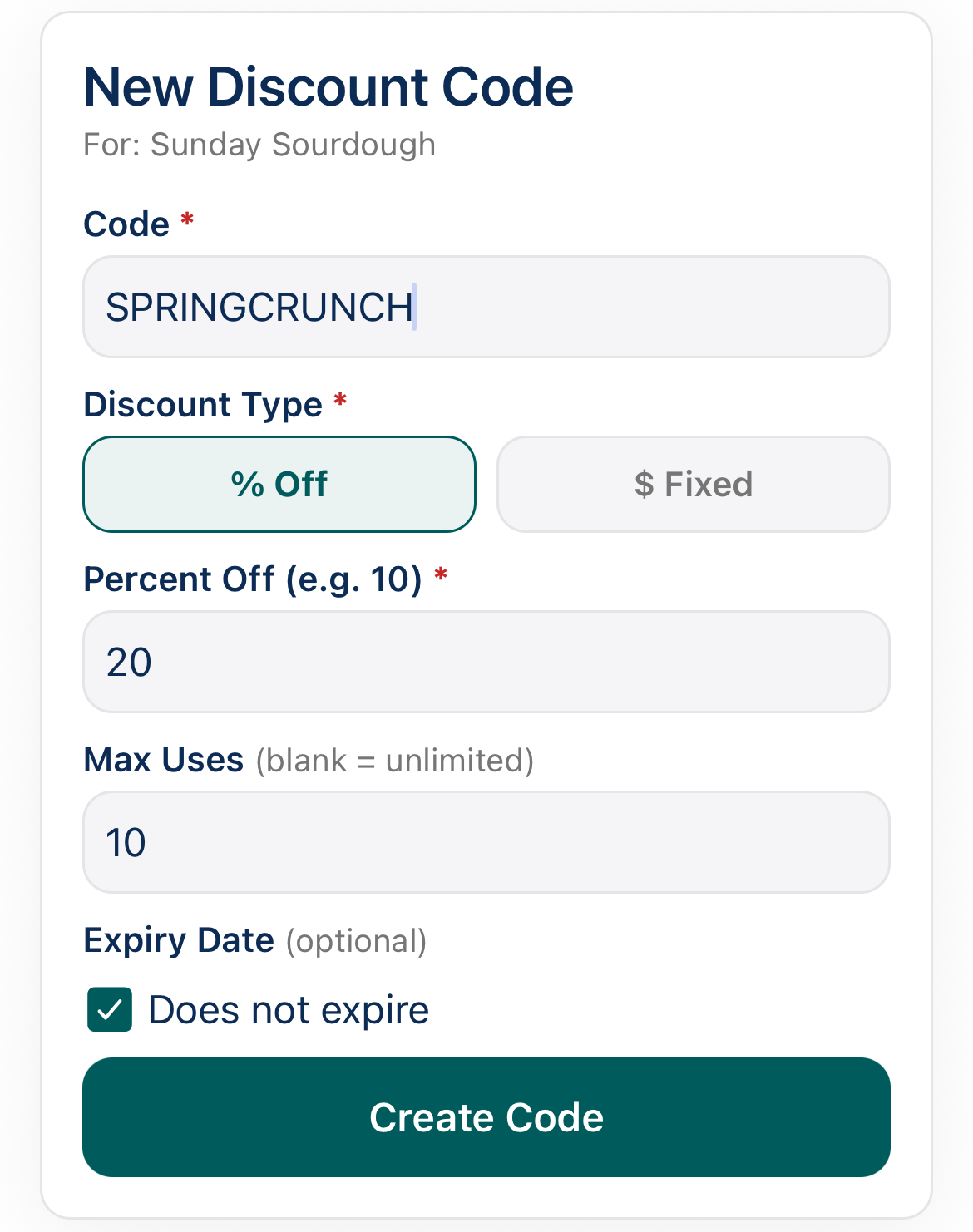 Create discount codes your customers can apply at checkout